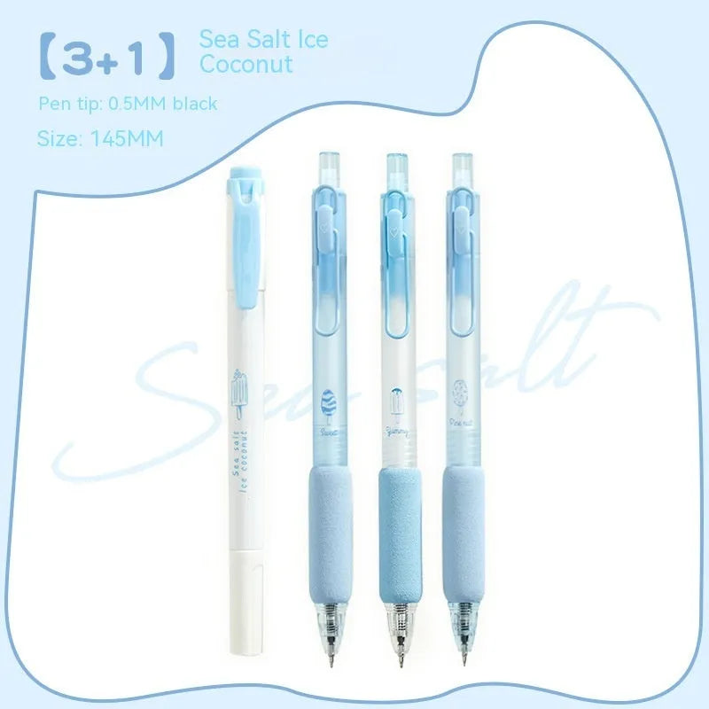 Set of four double-headed calligraphy pens with 0.5mm tips and sponge press nibs in cheese mint and sea salt colours