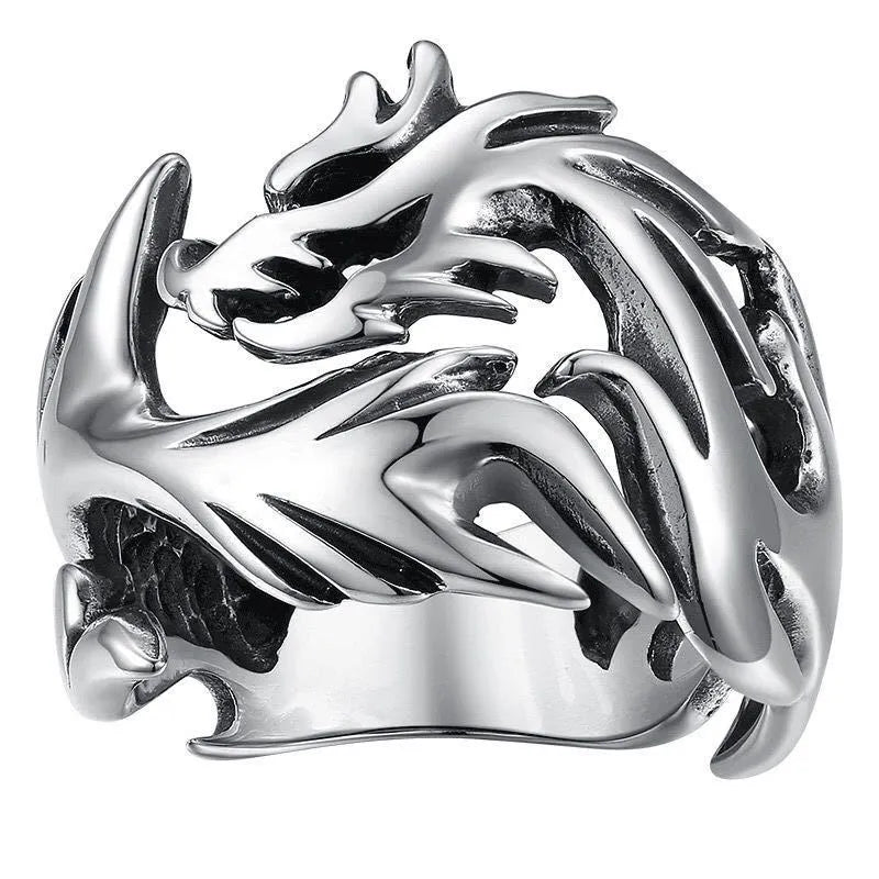 Adjustable luminous dragon pattern ring in archaism silver blue and green colours