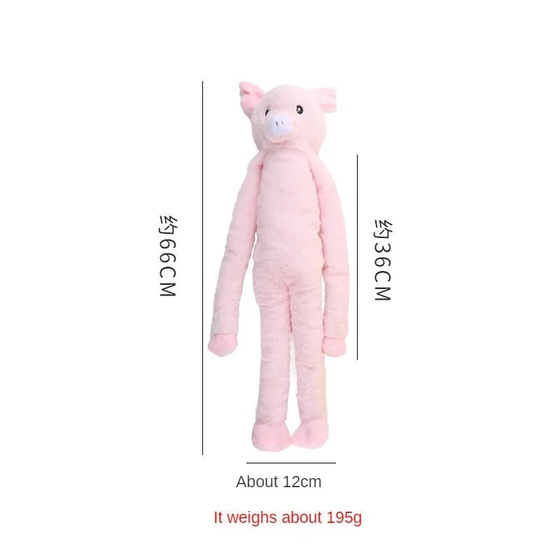 Soft plush dog toy with rattle paper sound feature for large breeds in pink or yellow colours