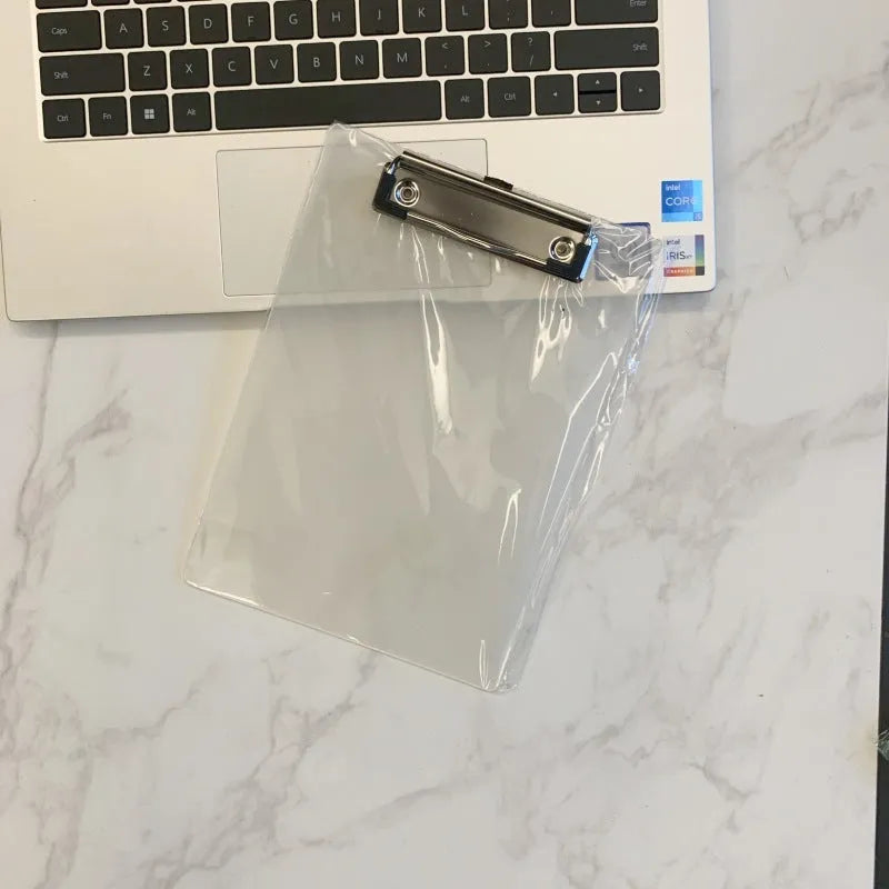 A4 transparent plastic writing board holder with metal clip in multiple colour options