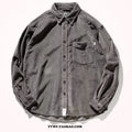 Loose fit caramel corduroy shirt with long sleeves and cardigan styling