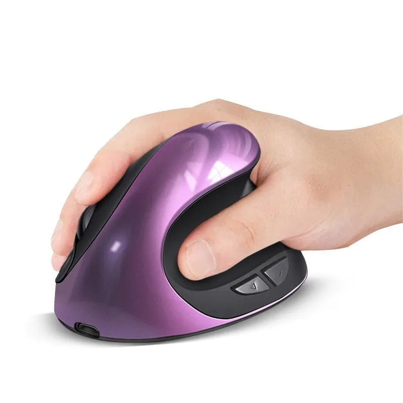 Three Generations vertical ergonomic wireless mouse in black on a laptop desk.