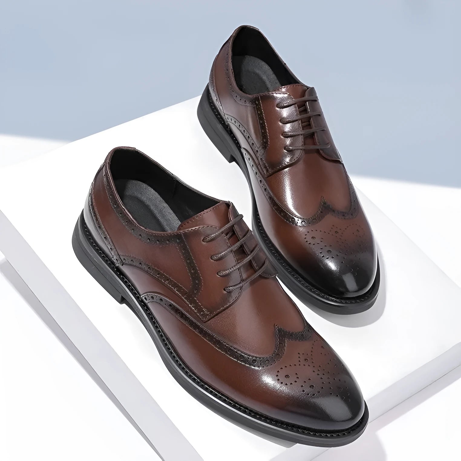 Men's black and brown brogue business shoes made from PU leather for formal wear
