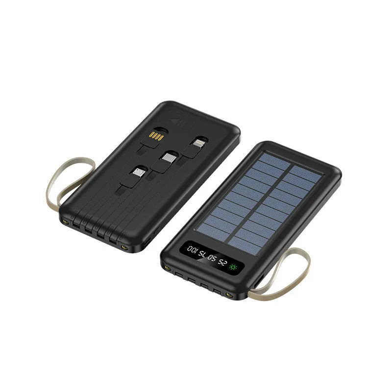 Solar power bank portable charger in black or white with built-in solar panel and high 20000mAh or 30000mAh capacity