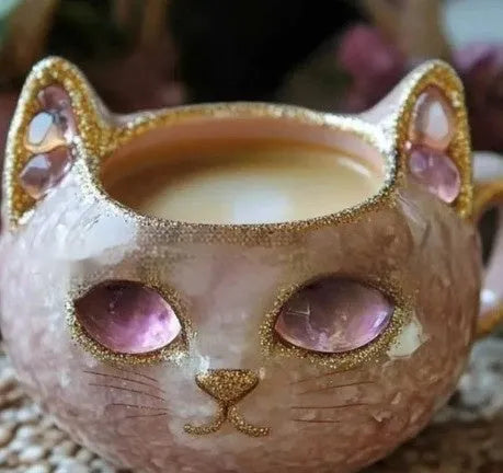 Geode crystal pattern cat-shaped mug in synthetic resin with purple colour option