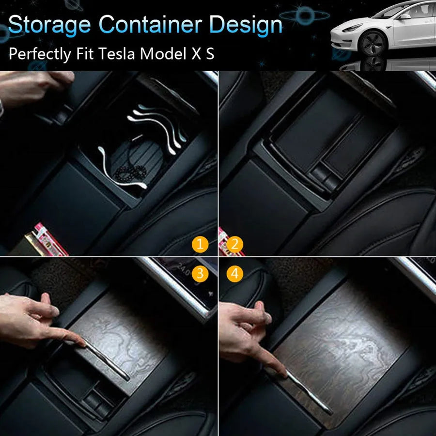 Black wireless charging storage box with Qi fast charging capability and ABS plastic construction