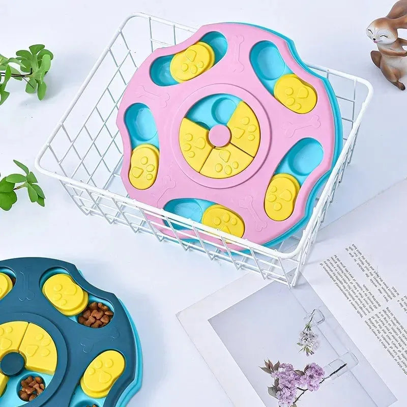 Blue and pink dog puzzle toy feeder for aggressive chewers with food searching games