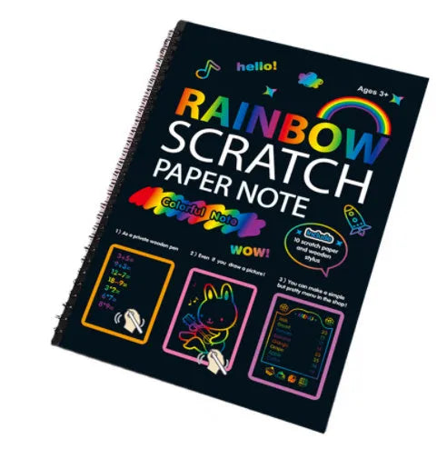 Children's large scratch art paper with scraper tool for colourful DIY painting activity.