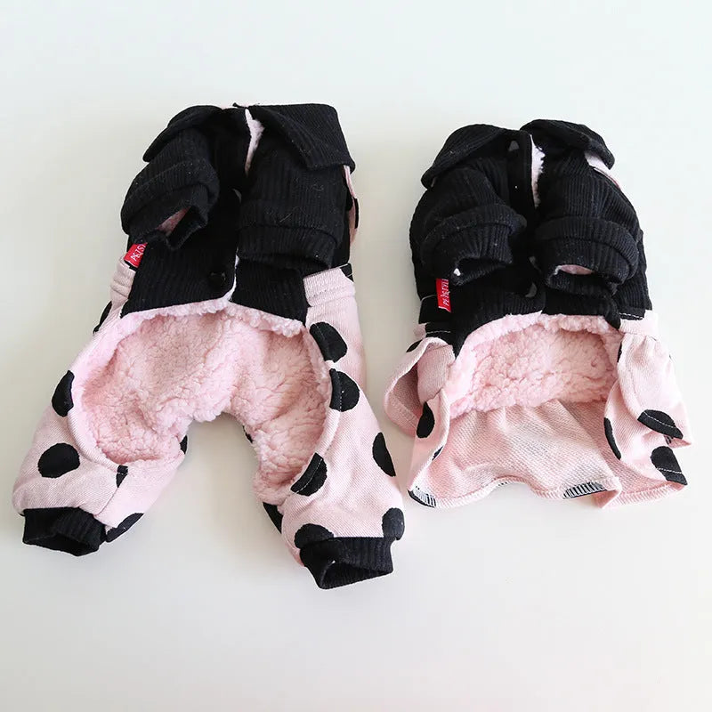 Dog wearing lapel shoulder strap couple clothing in cloth material