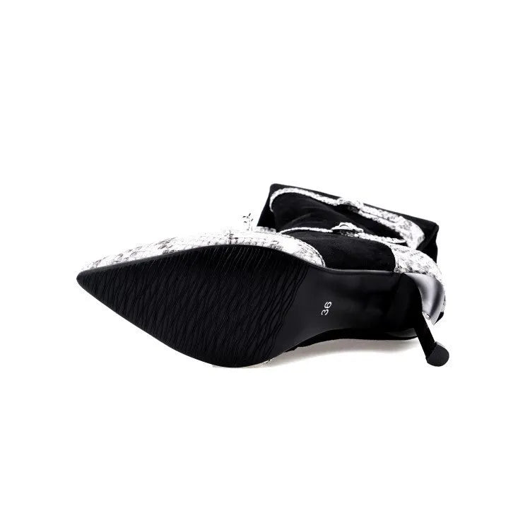 Women's knee high boots with thin 9cm heels in black and grey colours