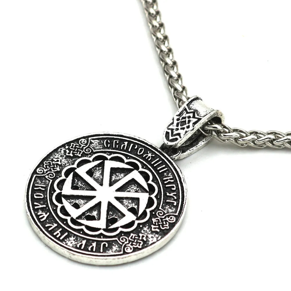 Lunavin ODing logo pendant necklace in antique silver on a snake bone chain with a leather rope alternative.