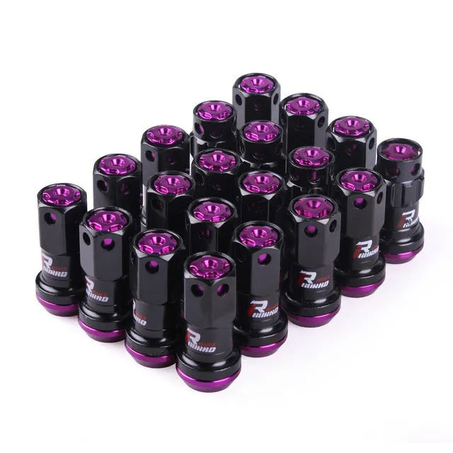 Universal aluminium alloy wheel hub nuts in multiple colour options with flat head design