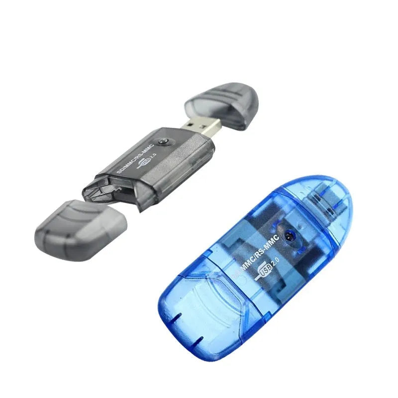 Transparent plastic USB card reader showing internal components with optional LED illumination