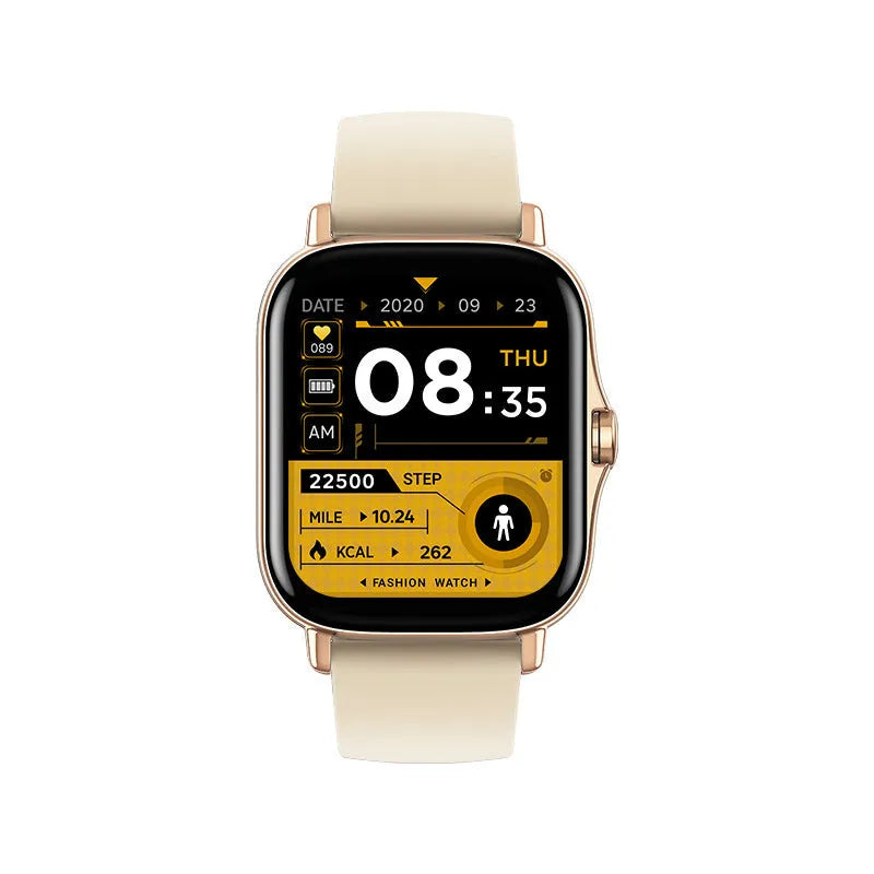 GT20 smartwatch with 1.75 inch touch screen, alloy case and silicone strap showing heart rate and call features