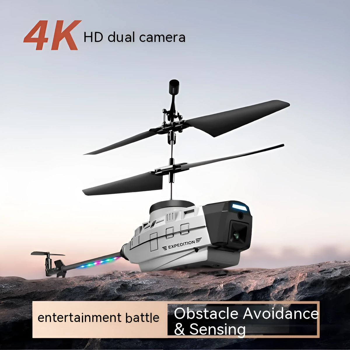 Heifeng grey reconnaissance UAV helicopter drone with obstacle avoidance and coloured lights