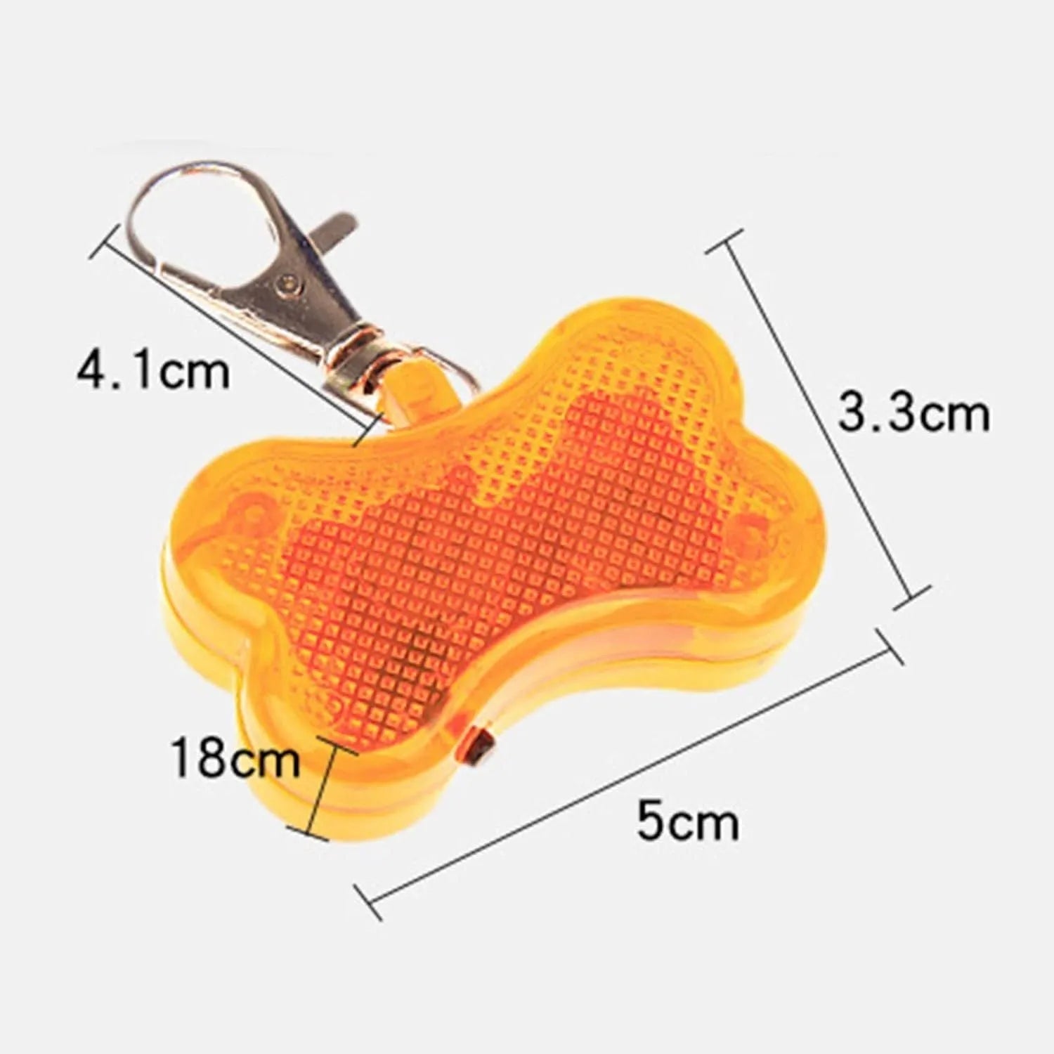 Blue LED luminous bone-shaped pendant for pet collars showing three light modes.
