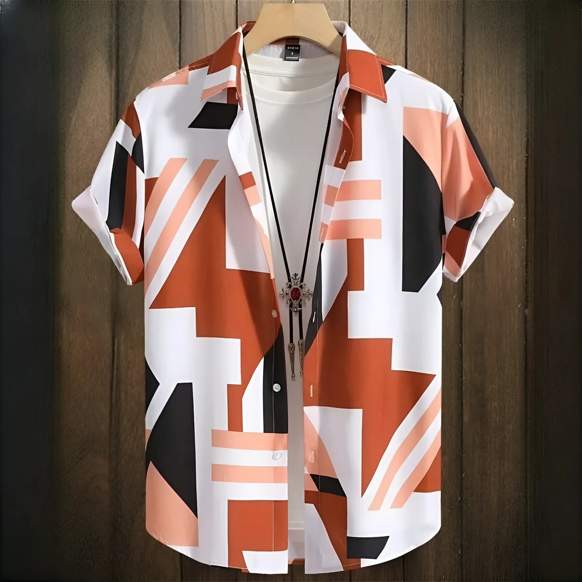 Men's camouflage pattern T-shirt with 3D digital printing effect and short sleeves
