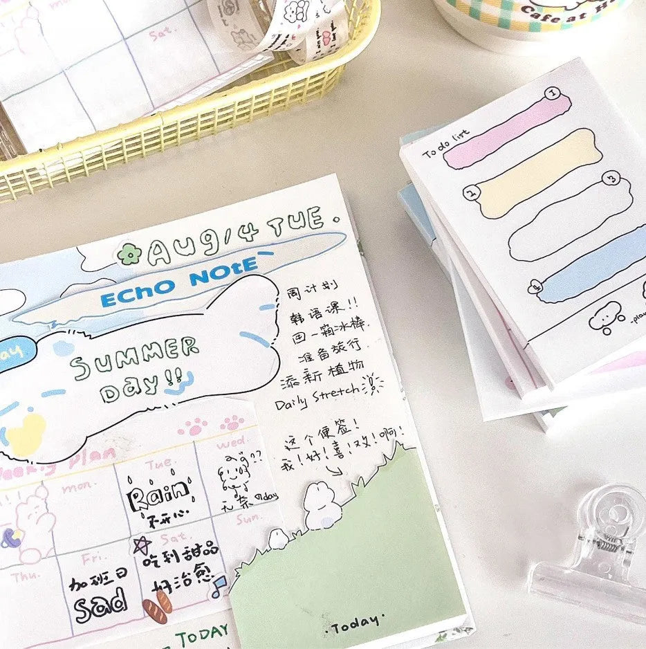 Colourful cartoon sticky note pad with heart design, 50 sheets, three size options