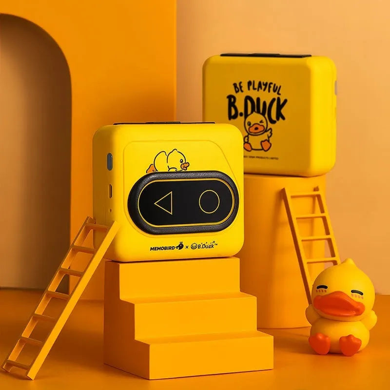 Bluetooth mini thermal printer in avocado green, pink, small yellow duck, or white colours for mobile phone printing
