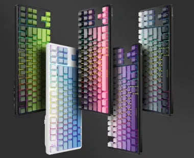 Punk gradient wired mechanical keyboard, ABS body, 350x130x35mm, shown in BlackBerry, fog Blue, Green Purple, Moonlit Night and Twilight Purple.