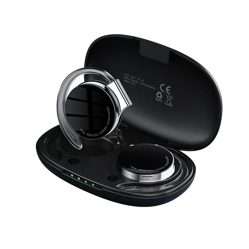 Black and white bilateral stereo wireless Bluetooth earphones with power display and NFC function