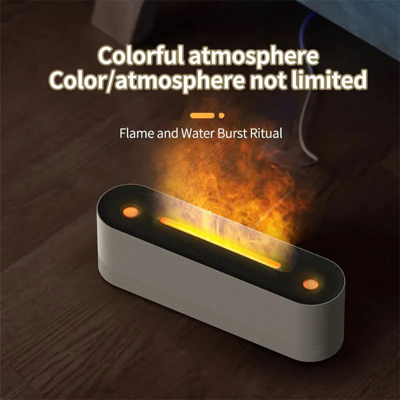 Black Flame Air ultrasonic humidifier and aroma diffuser with coloured LED flame light and visible mist output