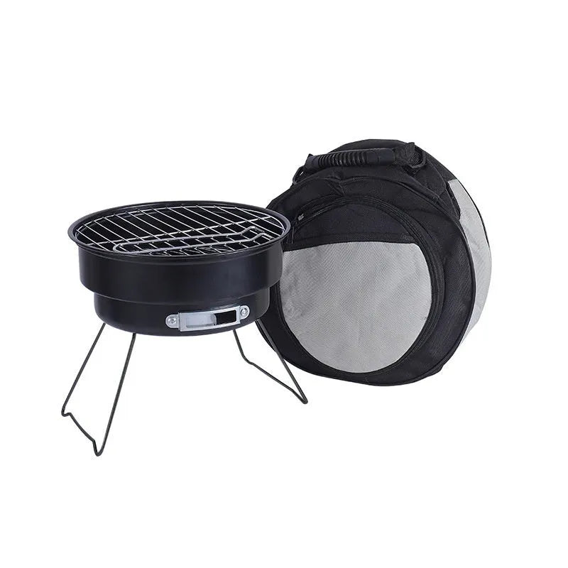 Small folding round ice stove portable grill with mesh cooking surface and legs