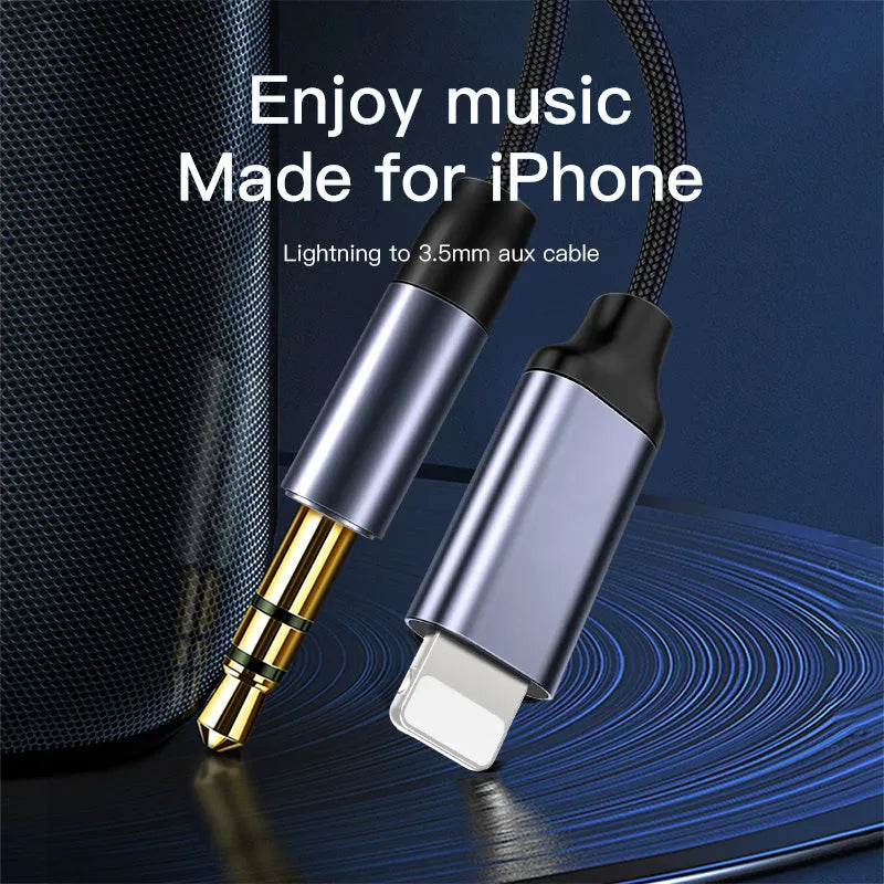 Nylon audio cable headphone cable in black or silver colour with length options for car adapter connections