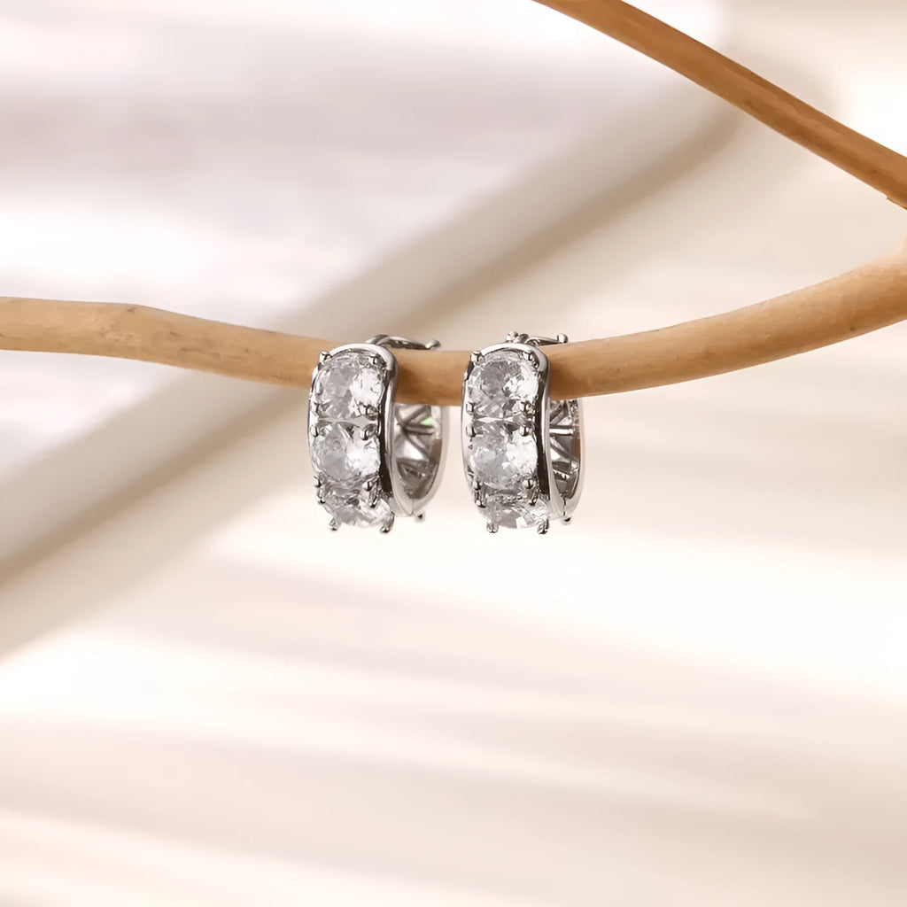 Stainless steel U-shaped ear clip earrings with inlaid zircon stones