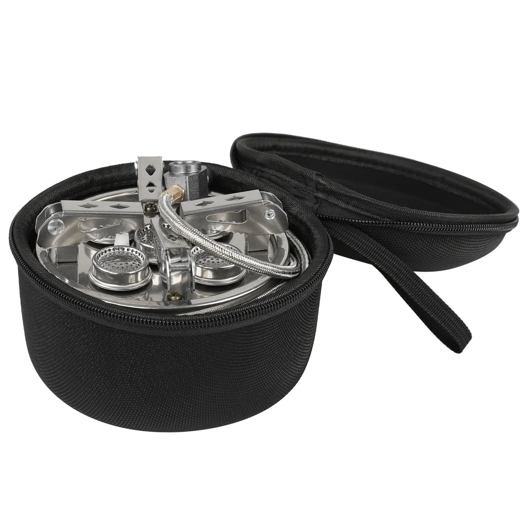 Silver stainless steel split camping stove with 100cm hose and foldable design