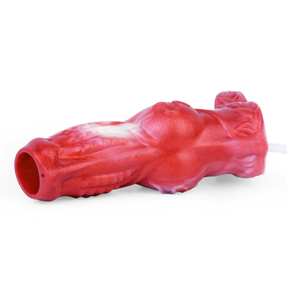 Silicone exotic condom adult toy with syringe and airbag accessories for manual water spray function.