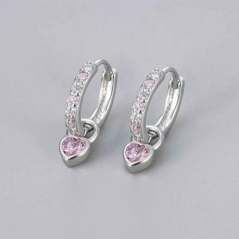 Women's heart-shaped zircon earrings with coloured gemstones in gold or white gold finish