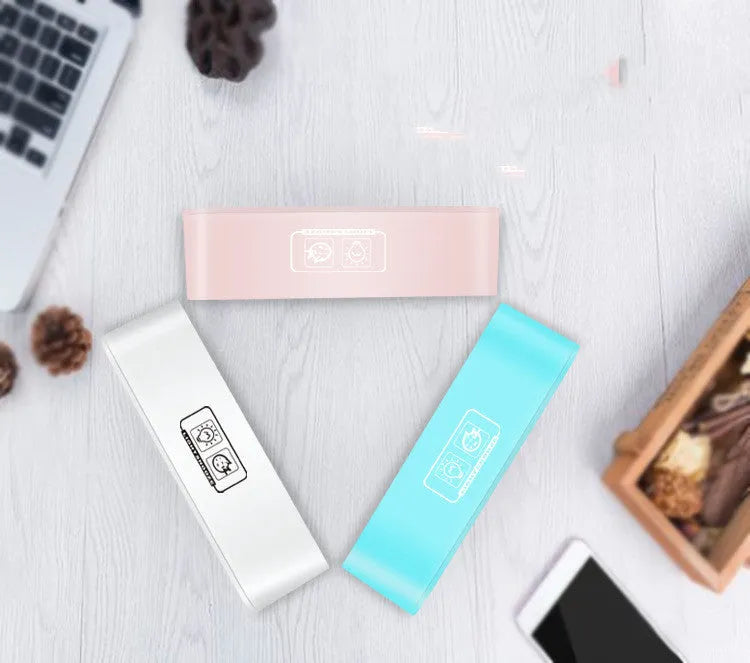 Rectangular multifunctional LED atmosphere light alarm clock with digital display and quartz glass mirror in blue or pink plastic casing