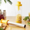 Yellow cylindrical manual corn stripper tool with ABS and stainless steel construction, 27cm high.