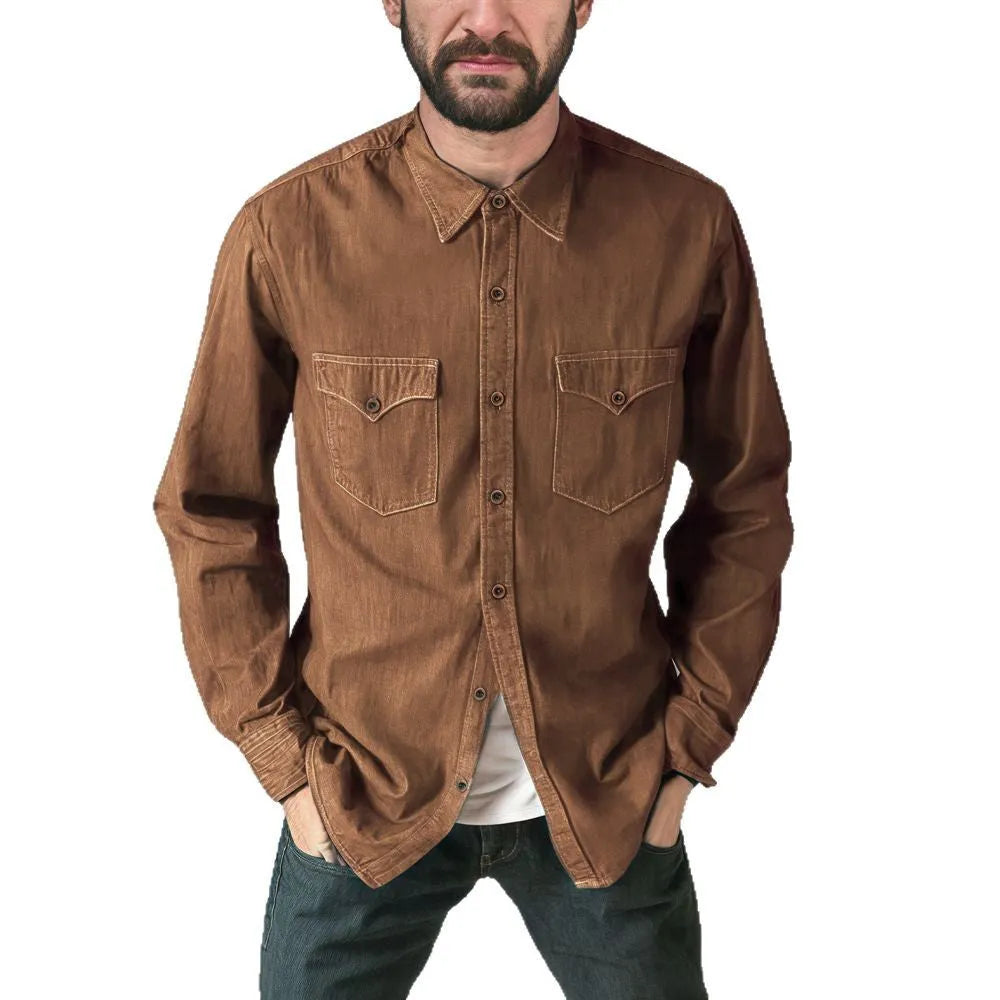 Men's denim cardigan coat in multiple colours showing regular fit design and cotton denim fabric