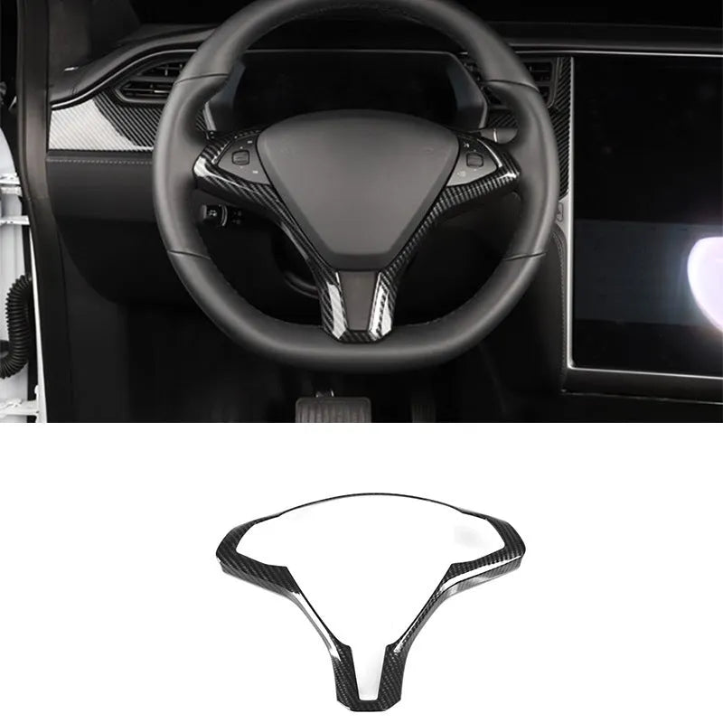 Tesla Model S steering wheel decorative trim strip in carbon fibre colour
