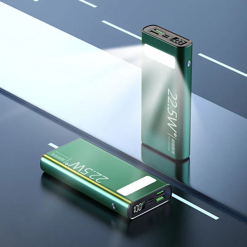 Alloy shell power bank showing LCD display, in black, green, red, or blue colour options