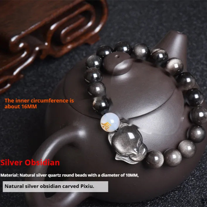 Obsidian stone bracelet with 10mm beads in national style design