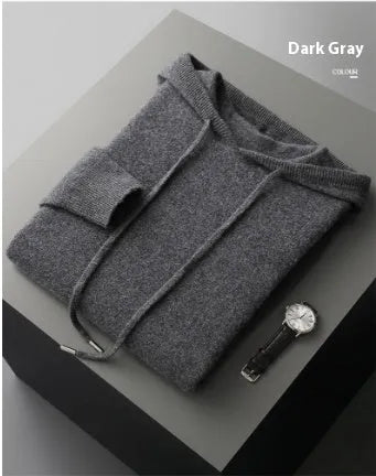 Men's light grey cashmere hooded sweatshirt and matching trousers casual winter set