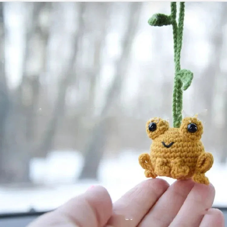 Handmade plush frog woven pendant for car decoration in green colour
