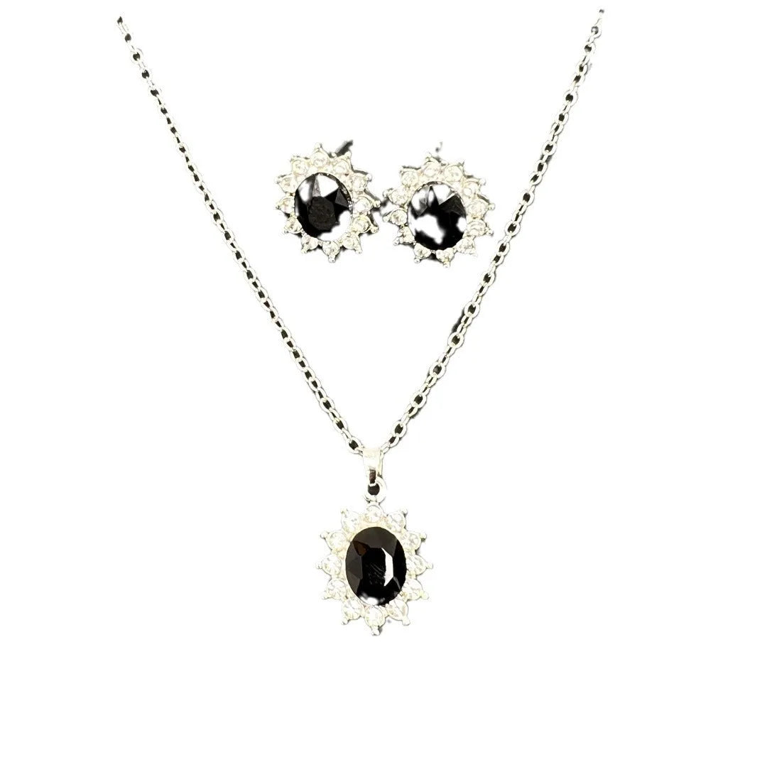 Sunflower zircon ear stud and necklace set for women, alloy electroplated jewellery in six colours