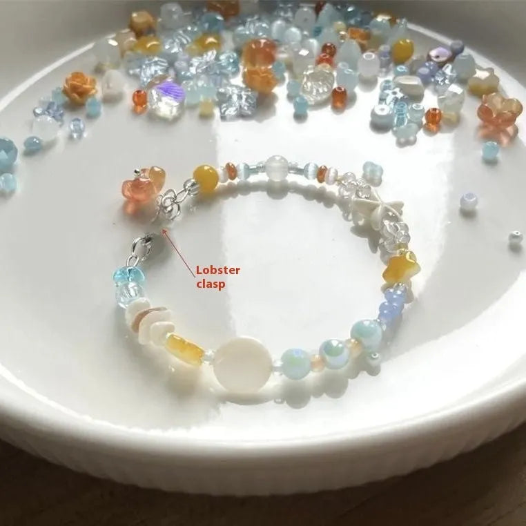 Orange sea dopamine summer bracelet for women with diamond shape and round alloy elements