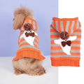 Orange Halloween pet sweater with striped pattern and hooded fur ball design for cats and dogs