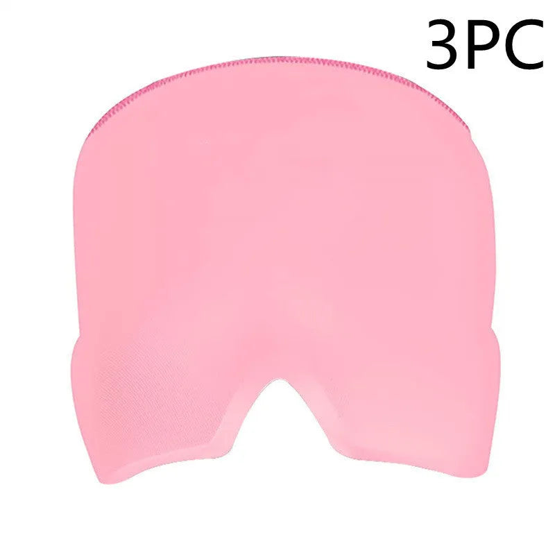 Black elastic cloth gel eye mask for headache relief showing adjustable design