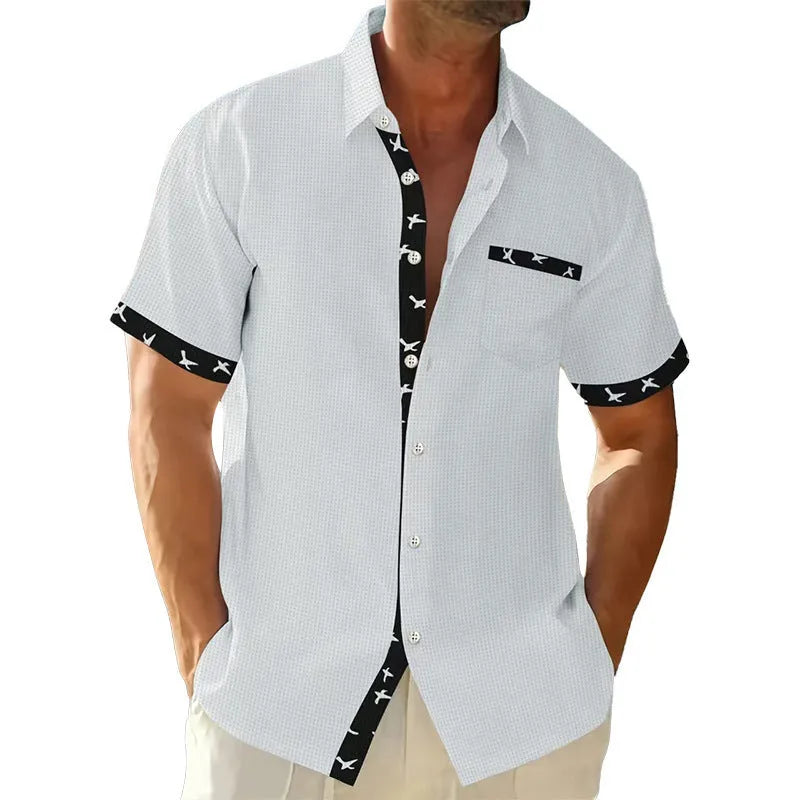 Men's loose casual floral print T-shirt shirt in black, polyester fibre, sizes S to XXXL