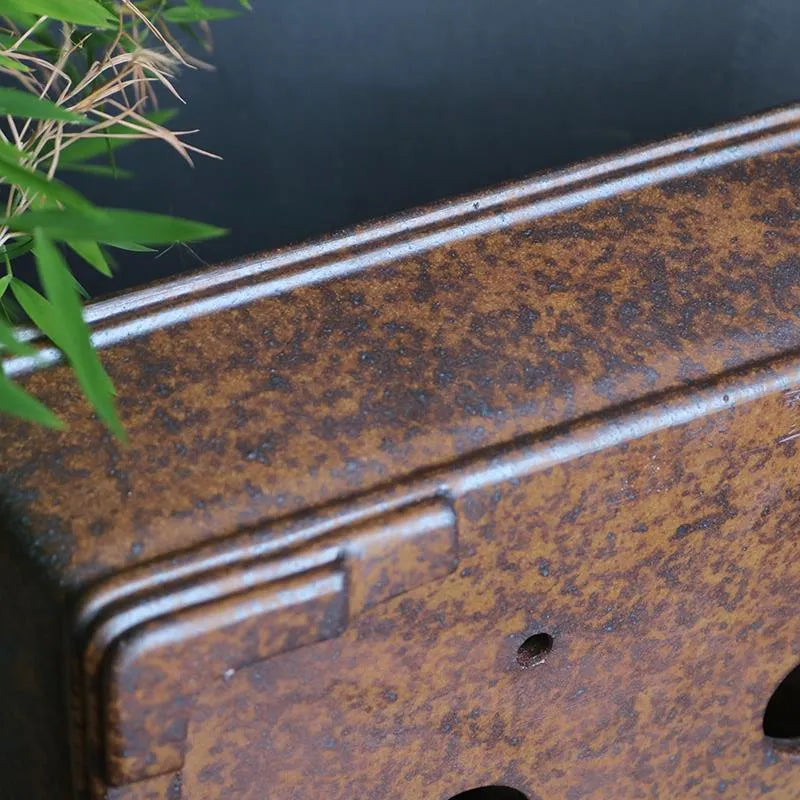 Purple sand rectangular bonsai pot with firewood burning five-line pattern decoration