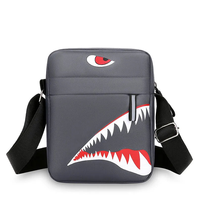Men's black crossbody bag with animal print pattern made from Oxford cloth