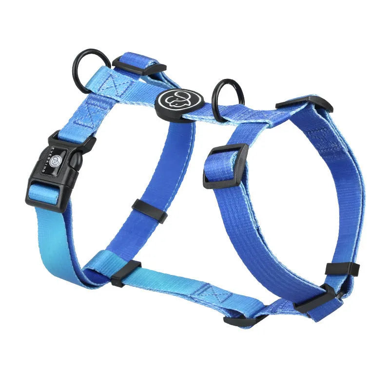 Gradient colour polyester dog harness in sizes S, M, L.