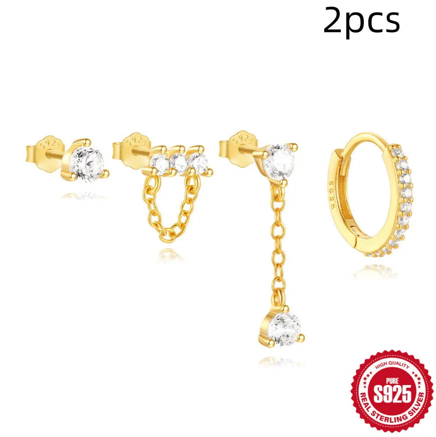 S925 sterling silver clover petal earrings with geometric design and electroplated gold finishes