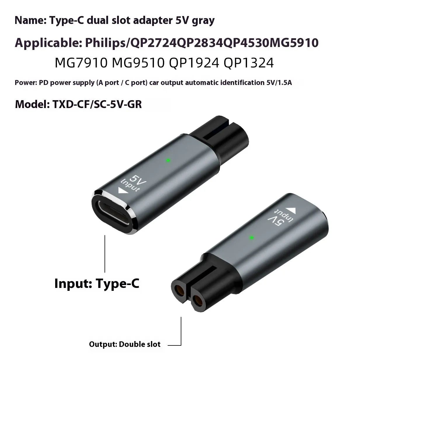 Black USB-C charging adapter for electric shavers and hair clippers with aluminium alloy construction